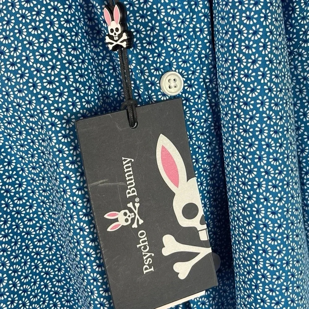BF1355 NWT Mens Psycho Bunny MODERN Fit Non Iron Stretch Dress Shirt 17 34/35 XL
